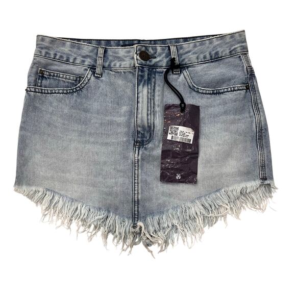 JOHN JOHN DENIM Dresses & Skirts - John John Women's 25 Distressed Denim Fringed Bottom Mini Skirt NWT